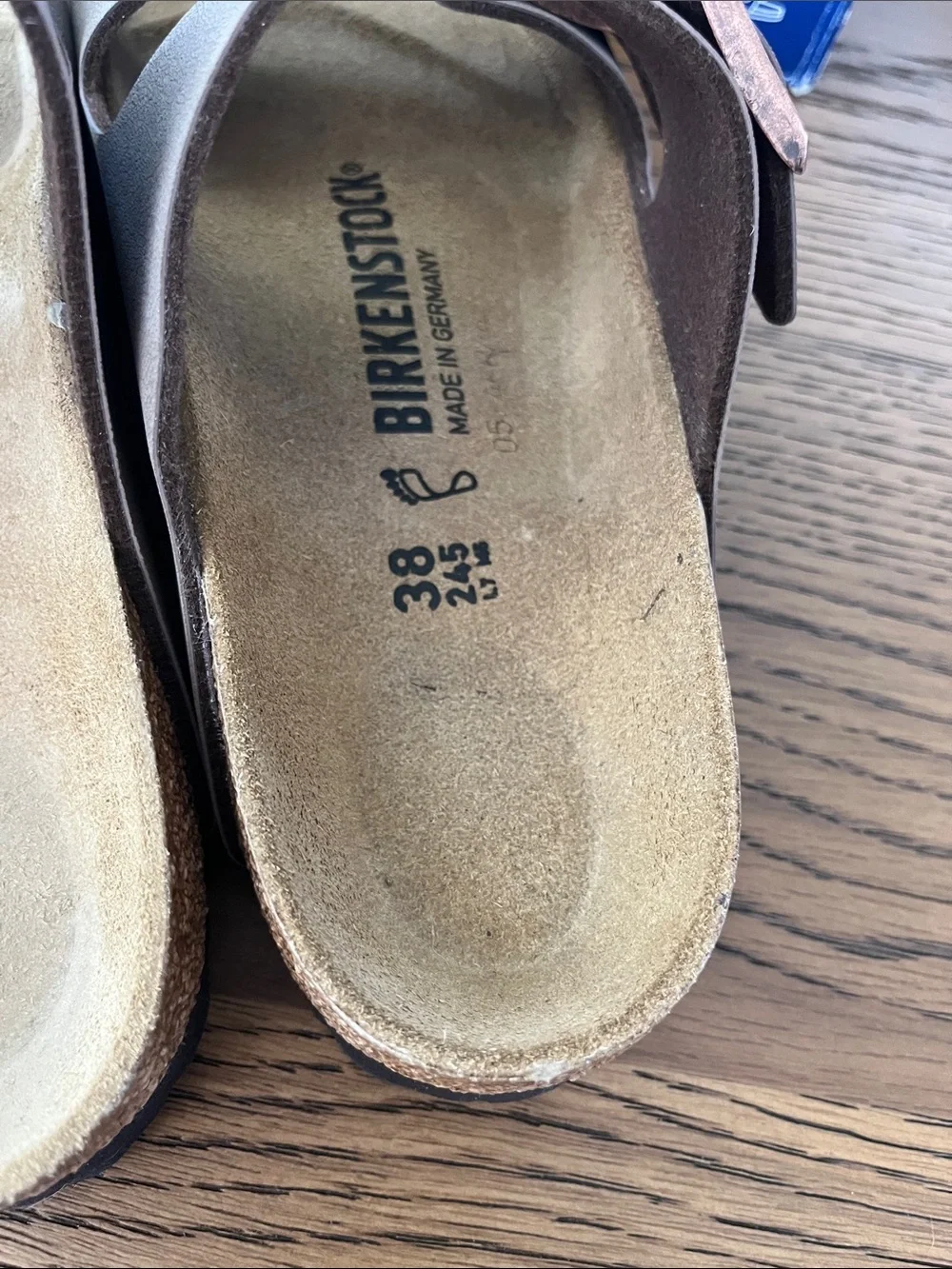 Birkenstock Arizona Two-Strap Sandal in Mocca with Rose Gold Buckles